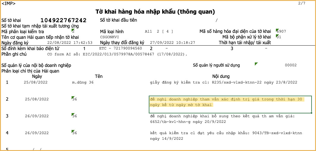 yêu cầu tham vấn xác định giá trị hải quan